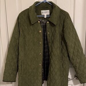 Isaac Mizrahi Olive Faux Suede Quilted Barn Jacket